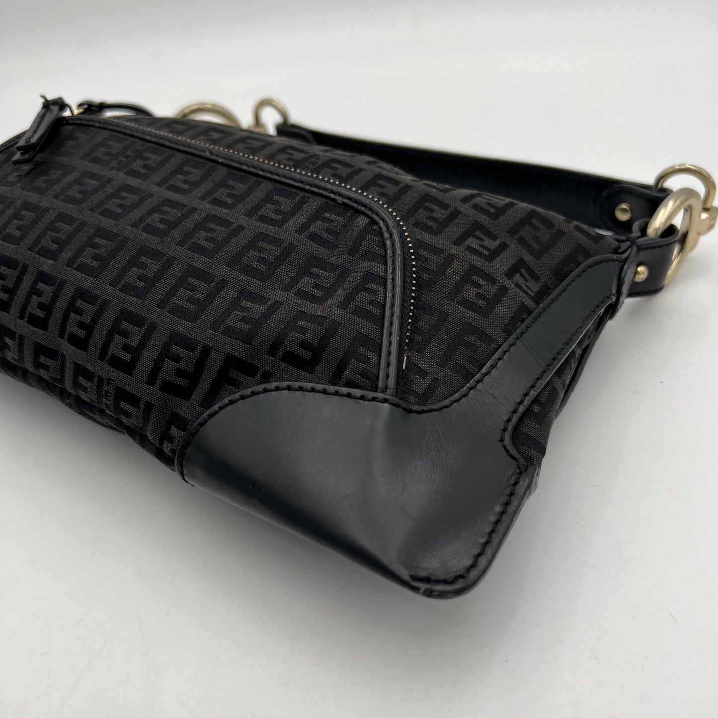 Fendi Black Zucchino Logo Charm Shoulder Bag