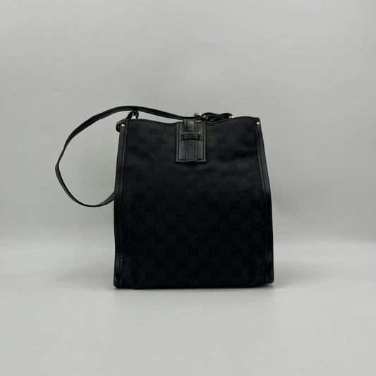Gucci Black Monogram Canvas Leather Rectangular Shoulder Bag