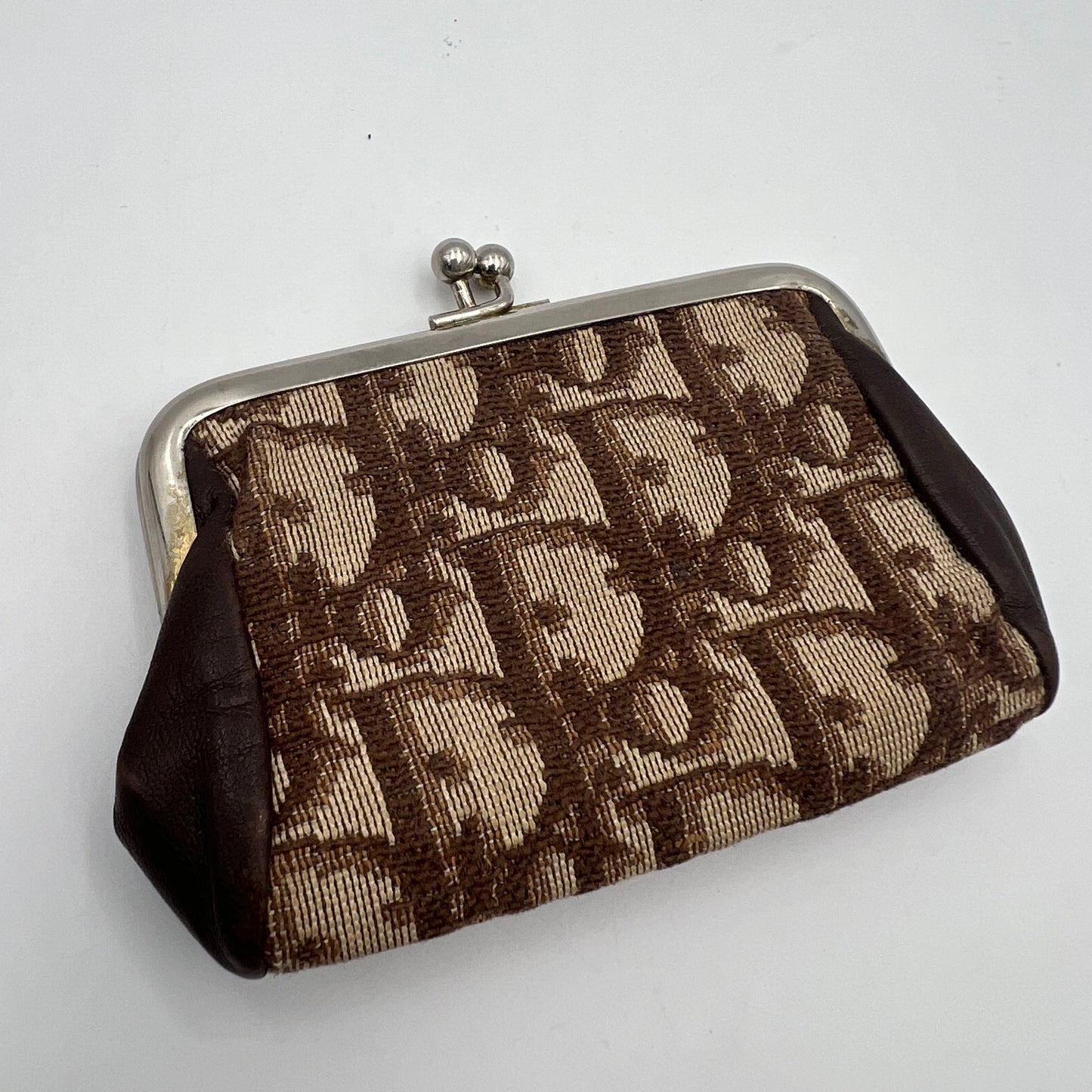 Christian Dior Brown Monogram Kisslock Coin Purse