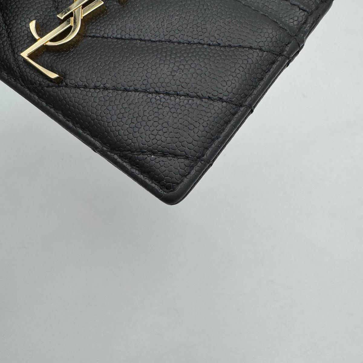 YSL Black Grained Leather Cassandre Matelasse Card Holder GHW