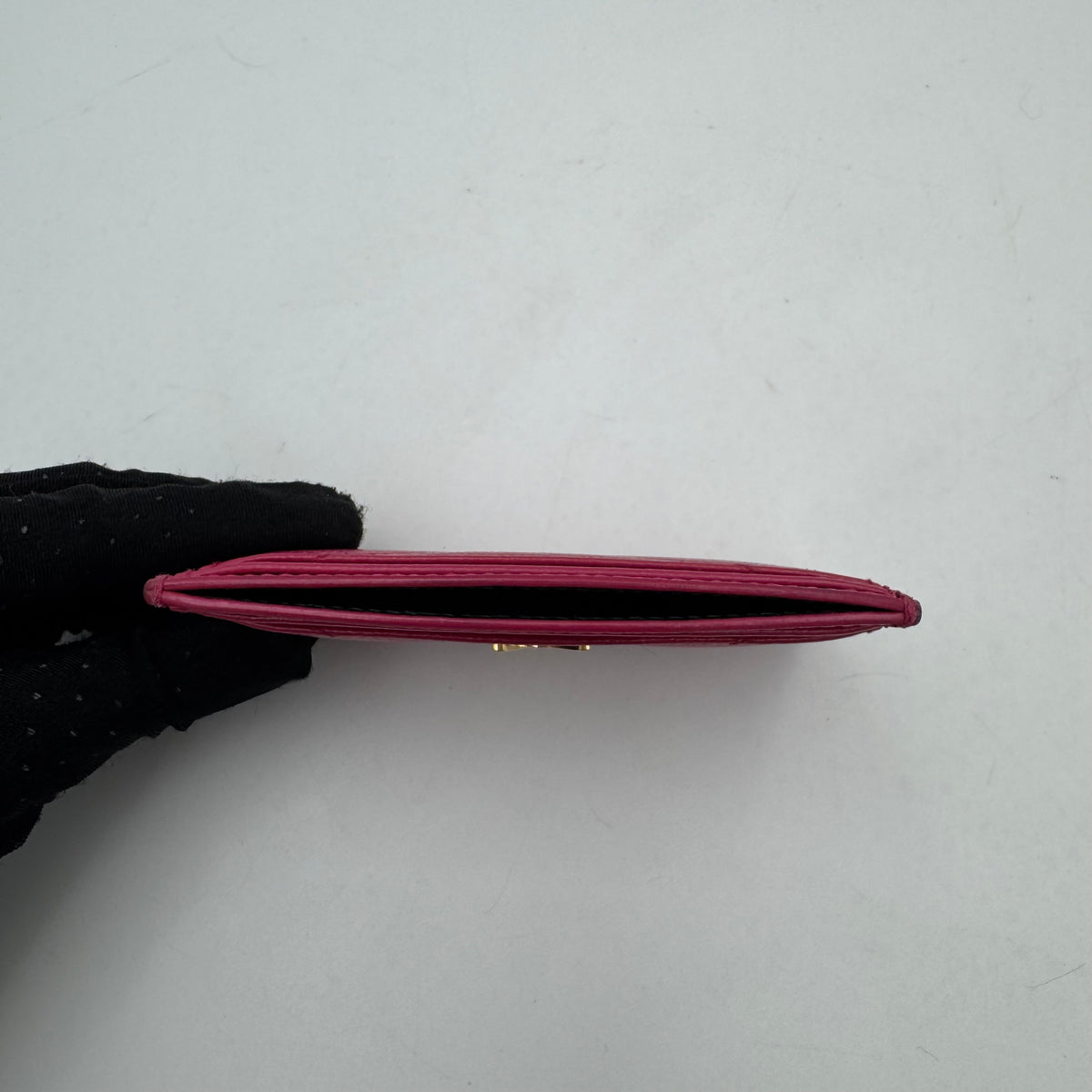 YSL Pink Grained Leather Matelasse Card Holder GHW