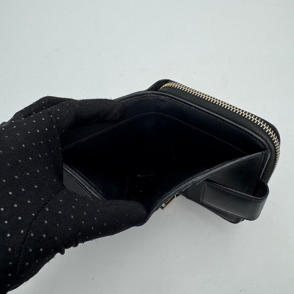 YSL Black Leather Logo Stitch Short Compact Wallet
