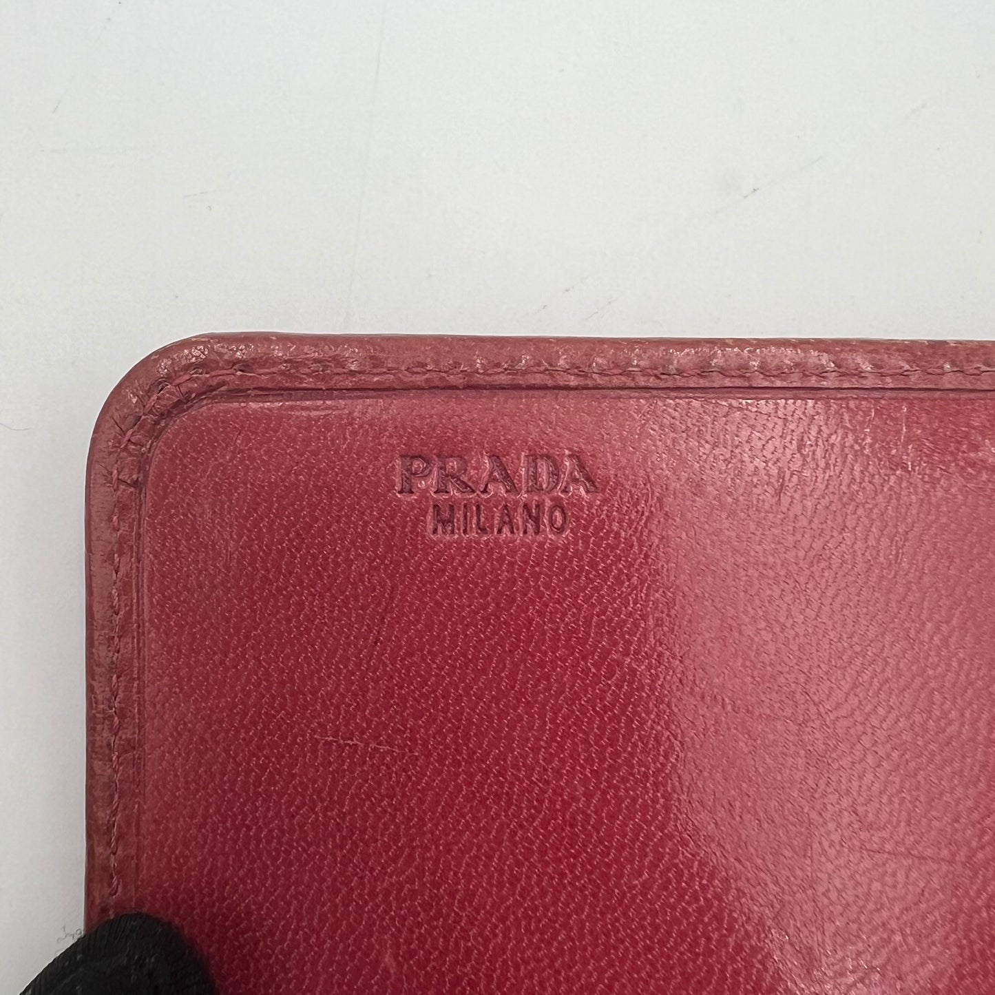 Prada Pink Woven Leather Madras Wristlet Wallet