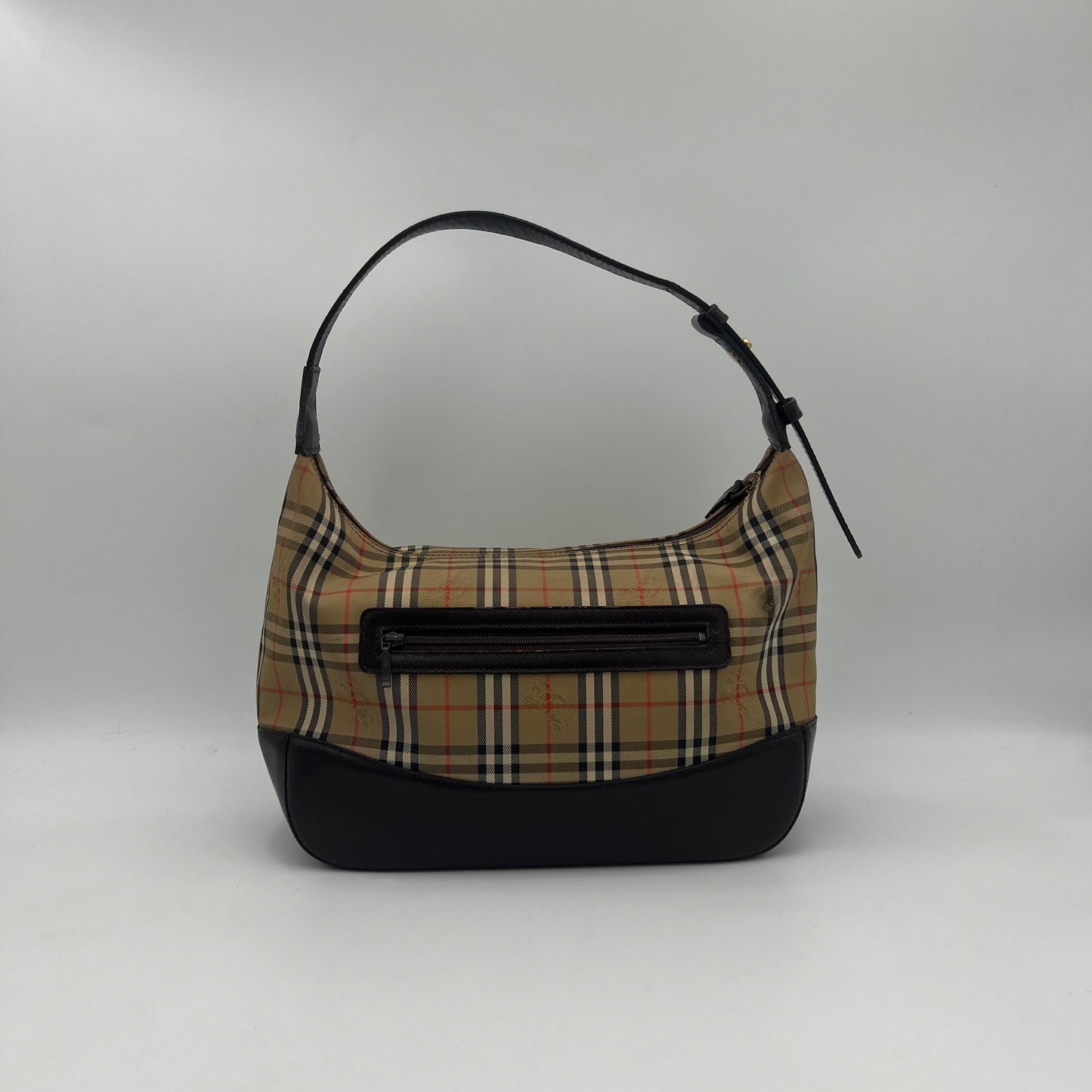 Burberry Brown Leather Haymarket Canvas Hobo Shoulder Bag