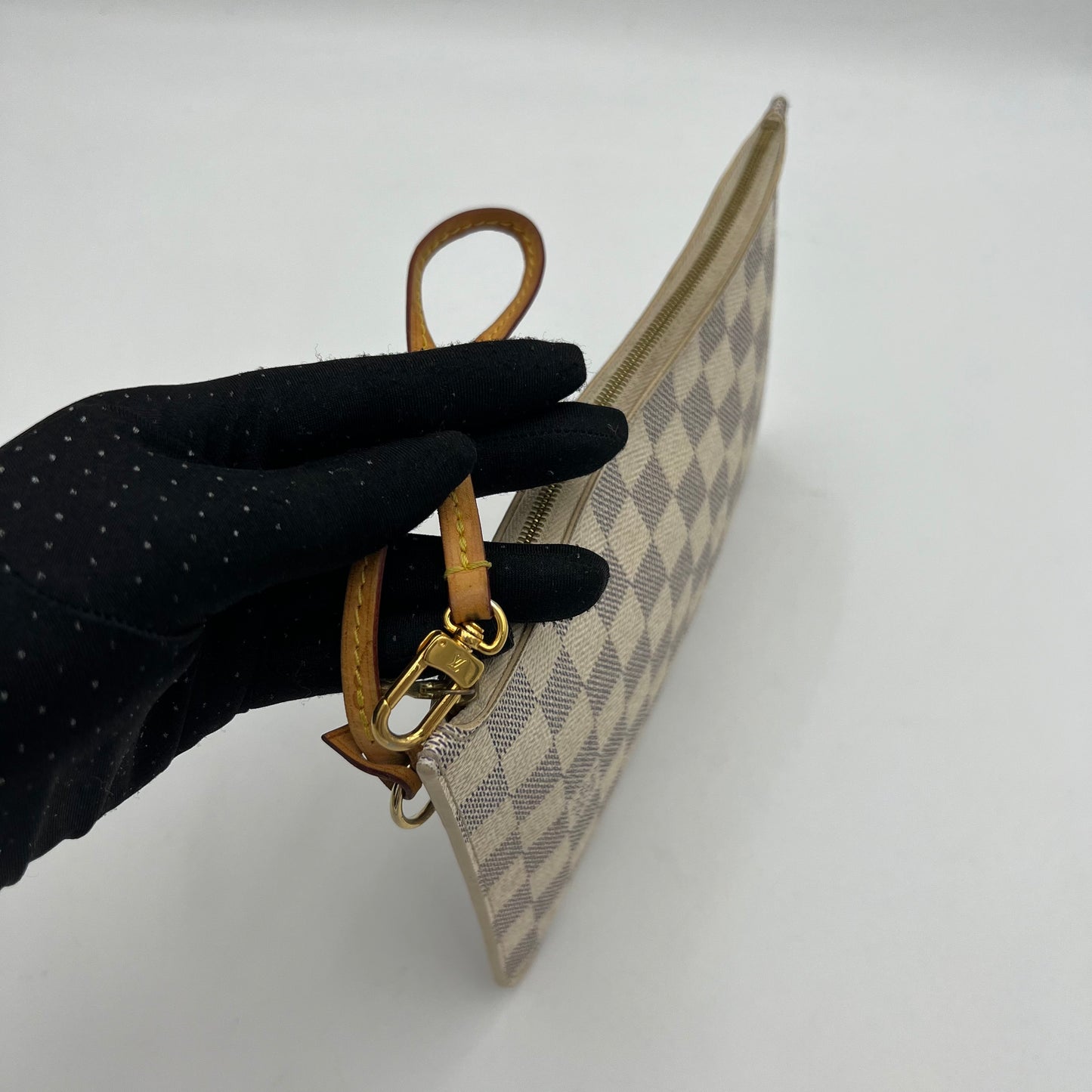 LV Damier Azur Neverfull Pochette Wristlet Clutch