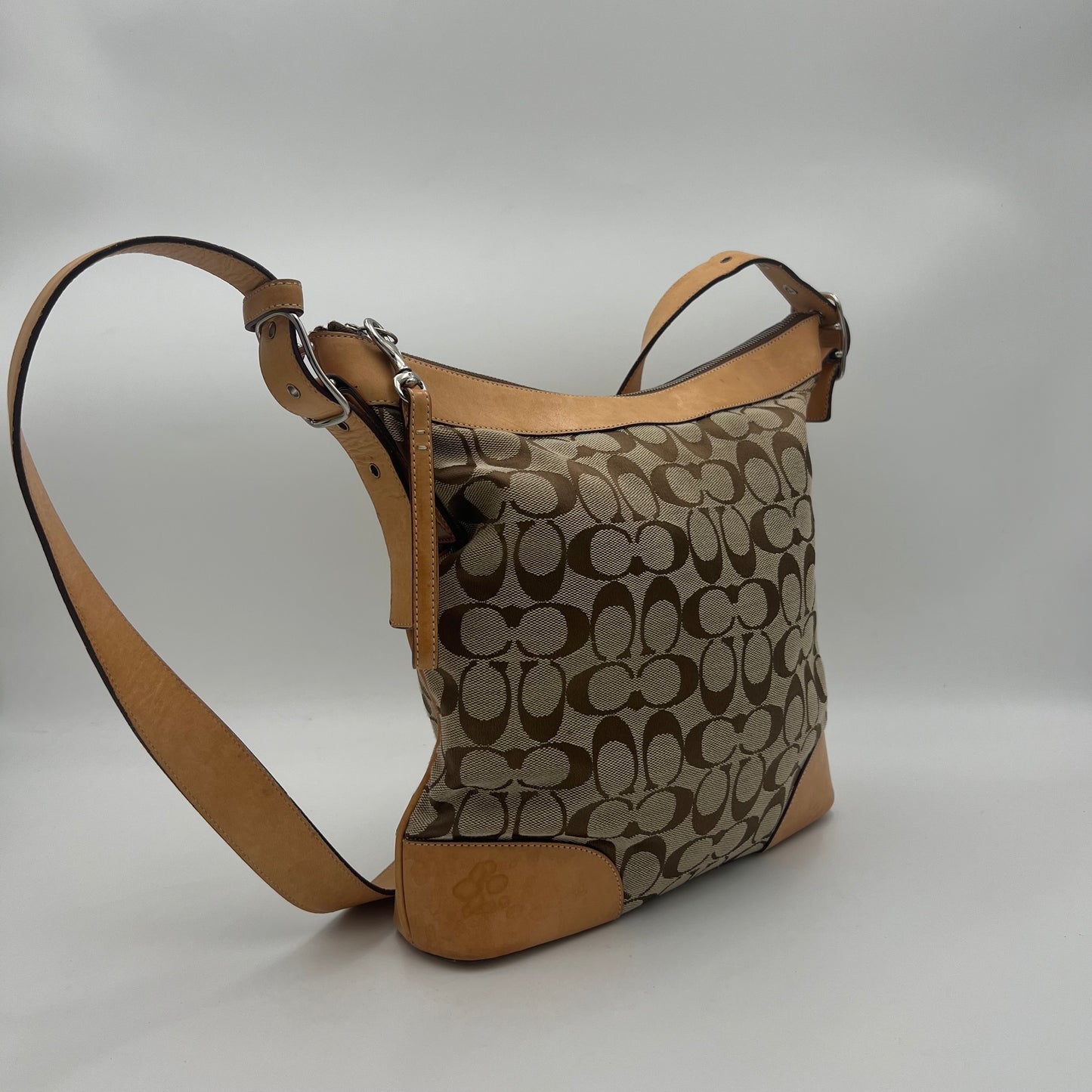 Coach Brown Signature Canvas Hobo Crossbody