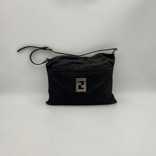 Fendi Black Zucca Canvas FF Plate Shoulder Bag