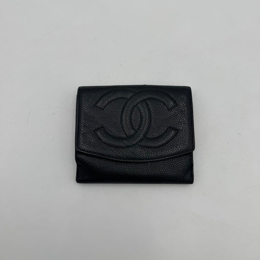 Chanel Black Caviar CC Stitch Bifold Short Wallet