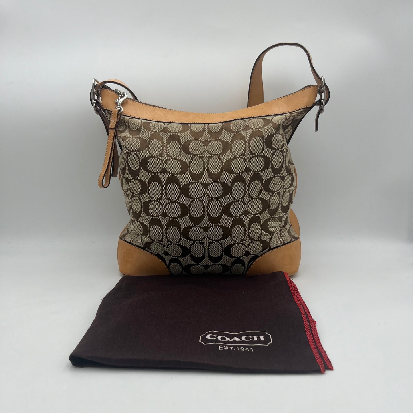 Coach Brown Signature Canvas Hobo Crossbody