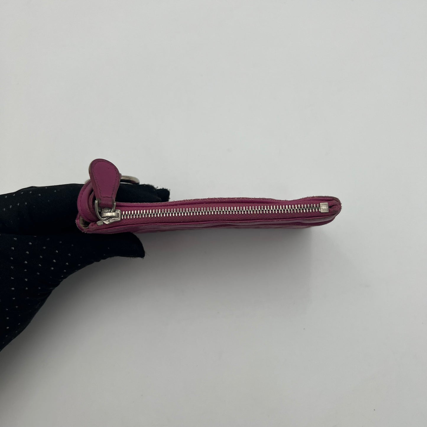 Bottega Veneta Magenta Intrecciato Zippy Wallet