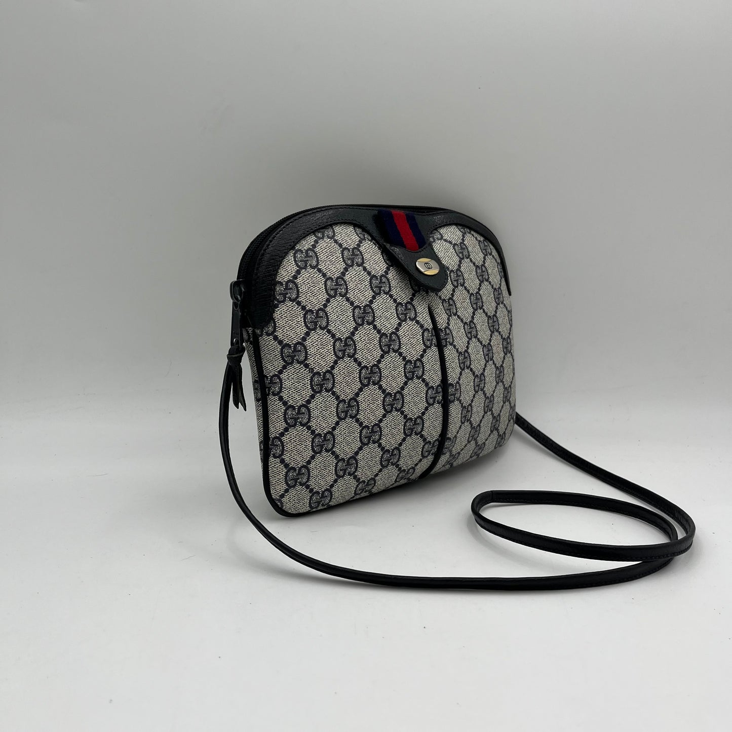 Gucci Blue Monogram PVC Sherryline Ophidia Semi Round Crossbody