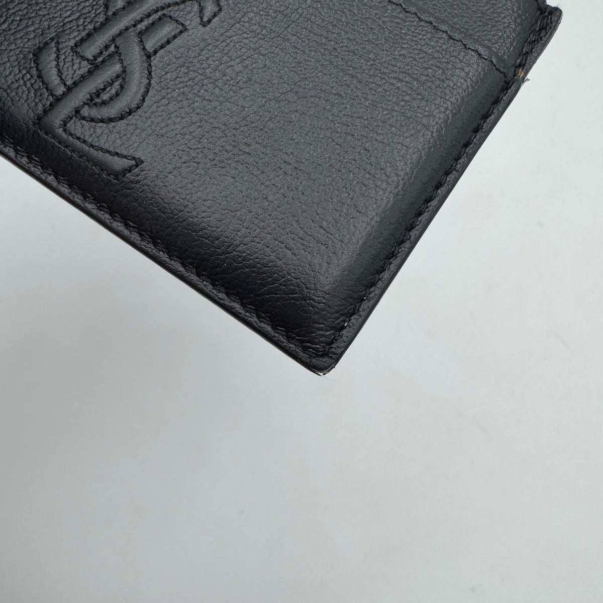 YSL Black Grained Leather Logo Stitch Card Holder