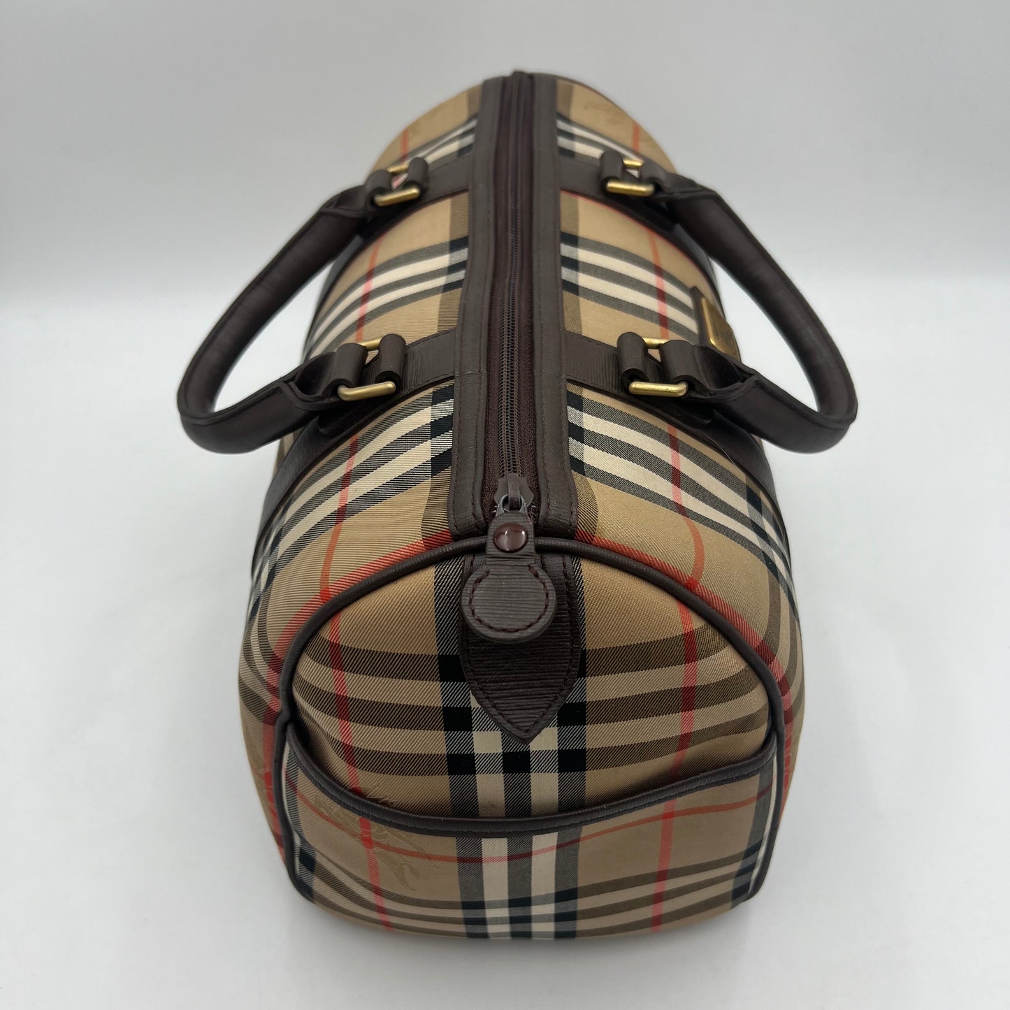 Burberry Haymarket Cloth Brown Leather Boston 30