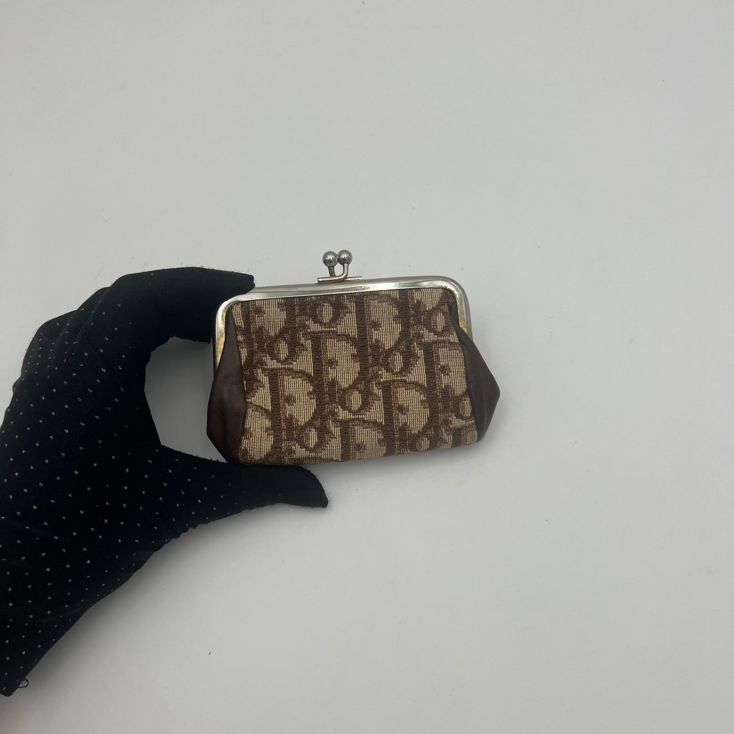 Christian Dior Brown Monogram Kisslock Coin Purse