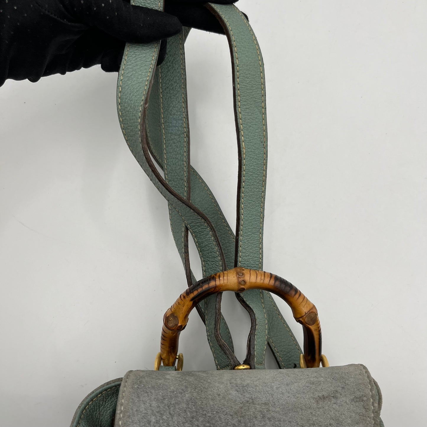 Gucci Green Suede Small Bamboo Backpack