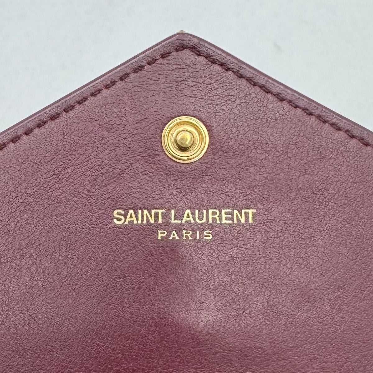YSL Burgundy Leather Envelope Medium Card Wallet GHW