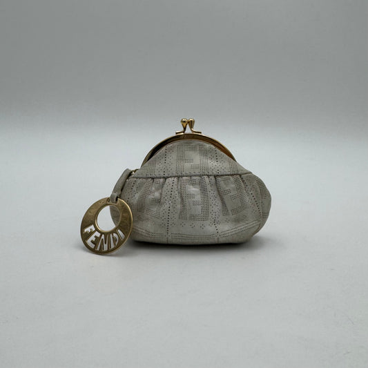 Fendi White Perforated Zucca Leather Chef Kisslock Coin Purse