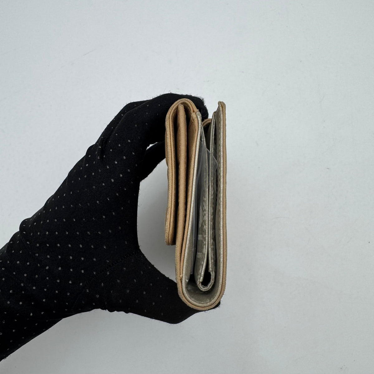 Chanel Beige Leather Icon Line Bifold Short Wallet