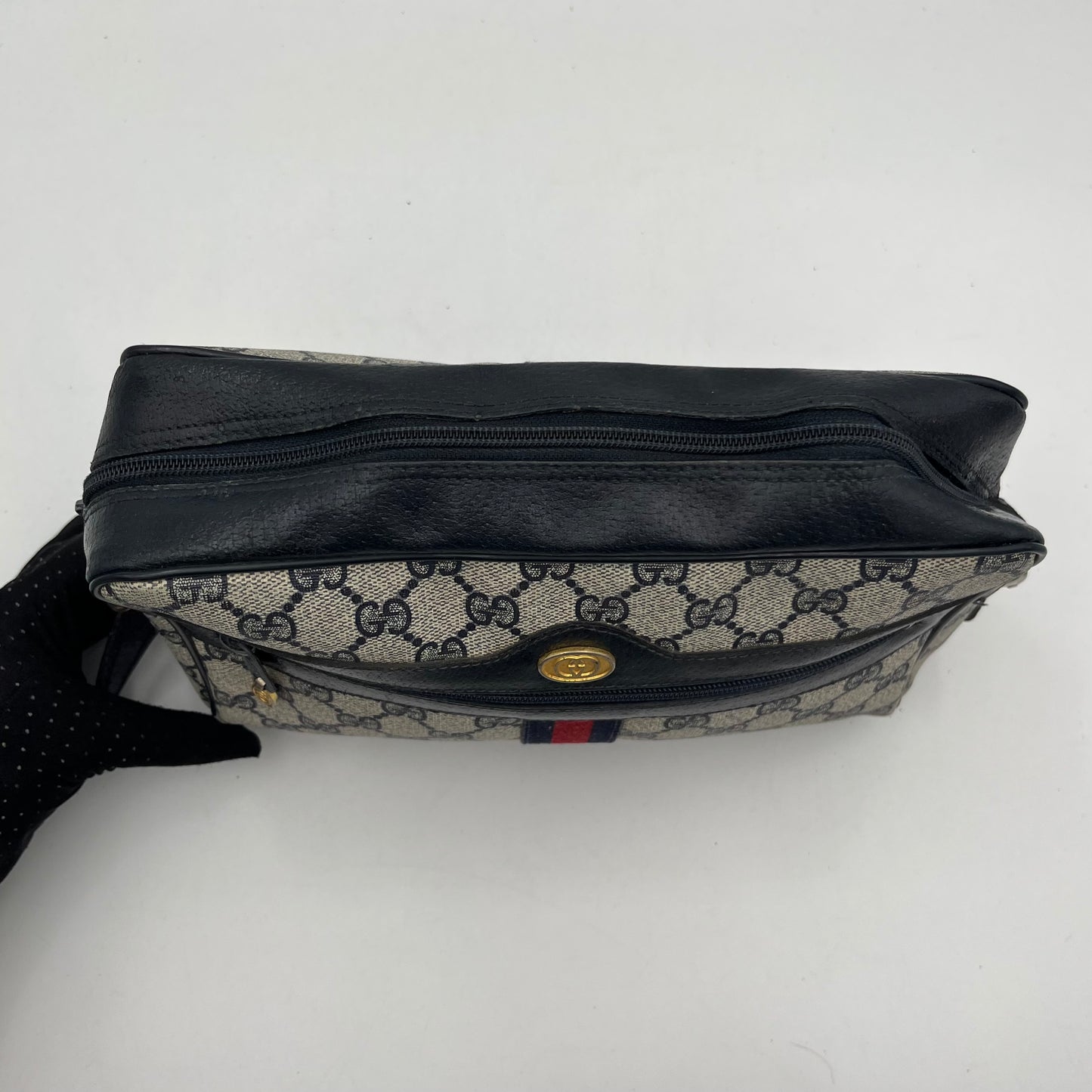 Gucci Vintage Monogram PVC Blue Red Sherryline Crossbody