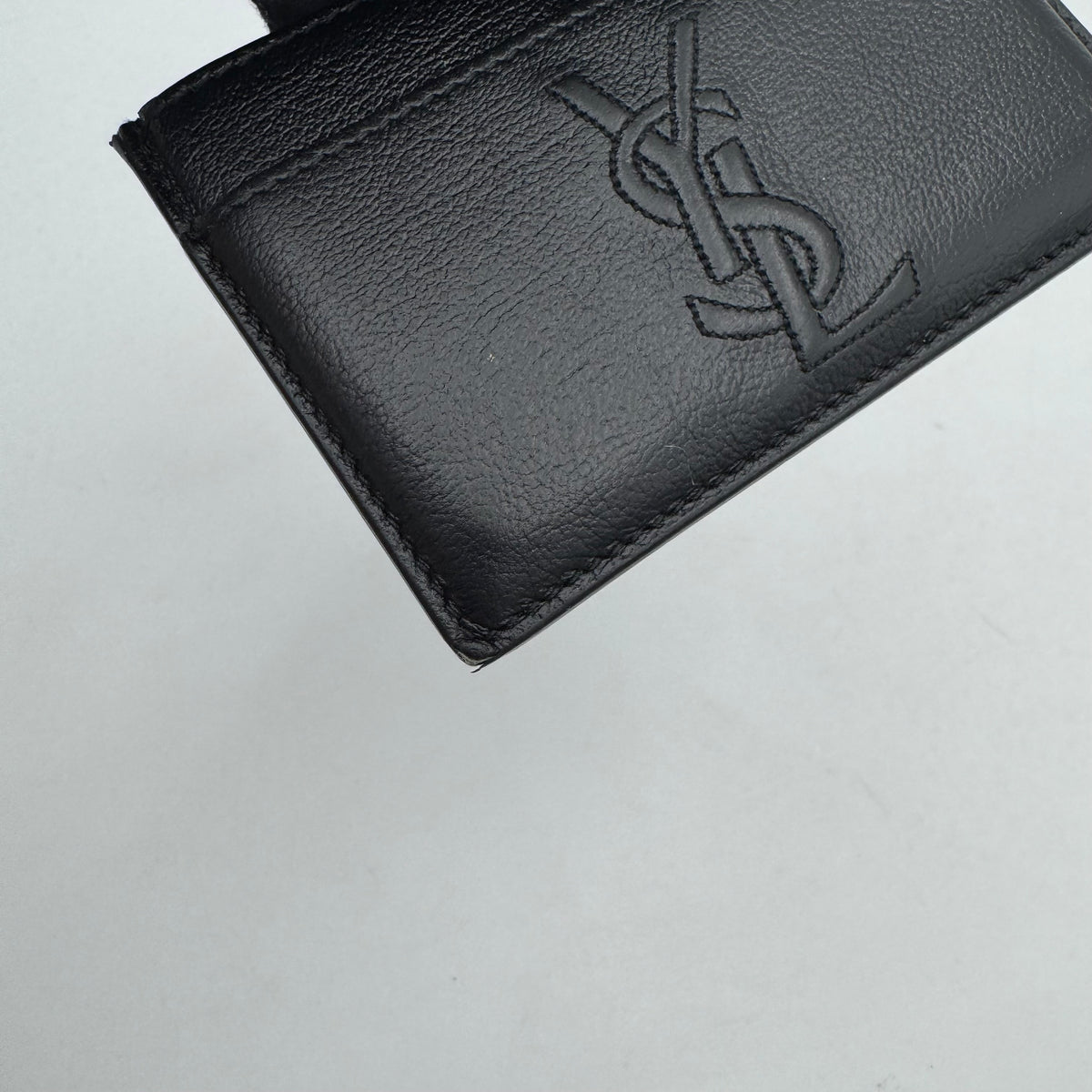 YSL Black Grained Leather Logo Stitch Card Holder