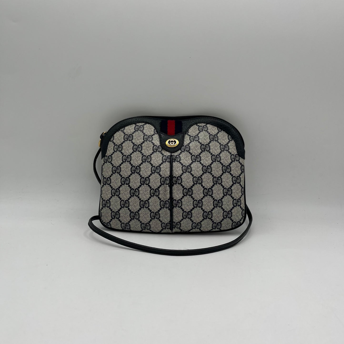 Gucci Blue Monogram PVC Sherryline Ophidia Semi Round Crossbody