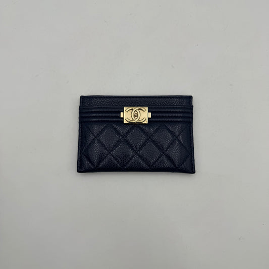 Chanel Blue Quilted Caviar Boy Card Holder