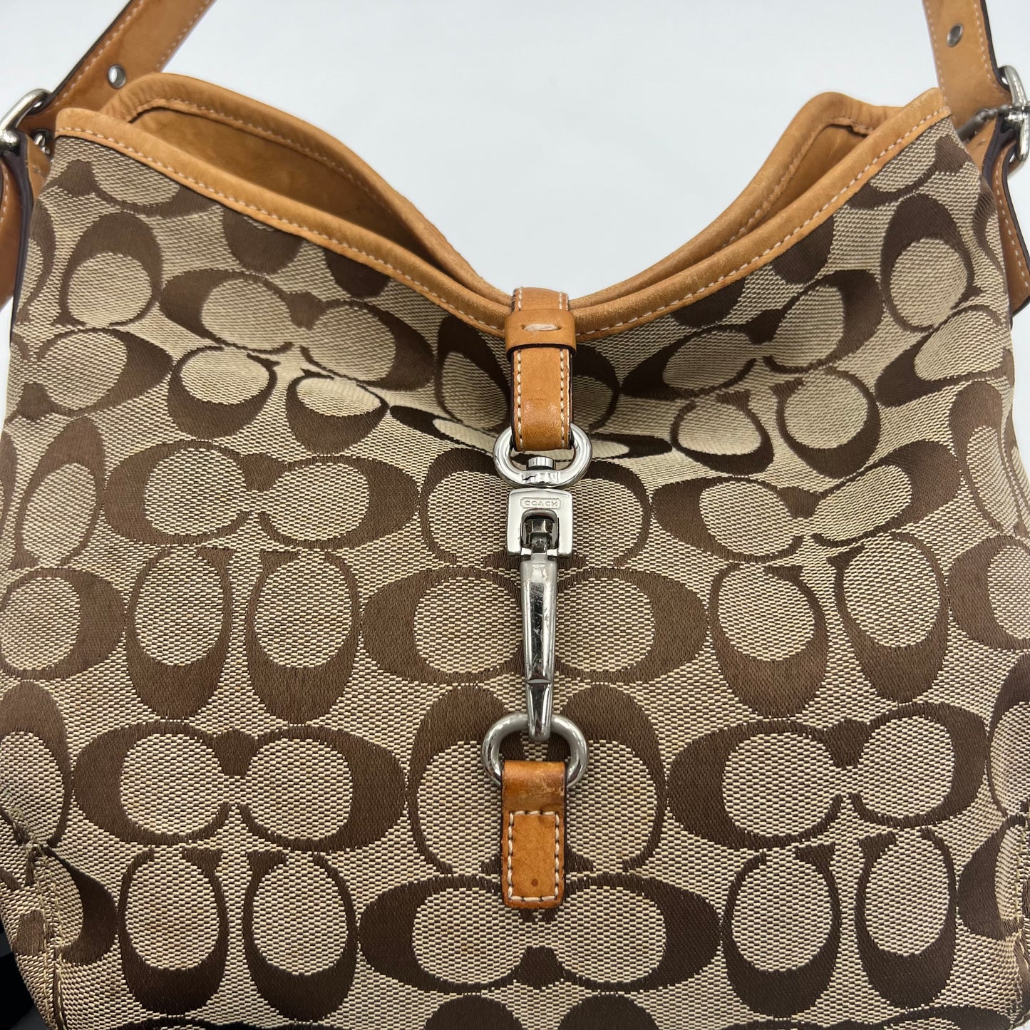 Coach Brown Signature Canvas Horsebit Shoulder Bag