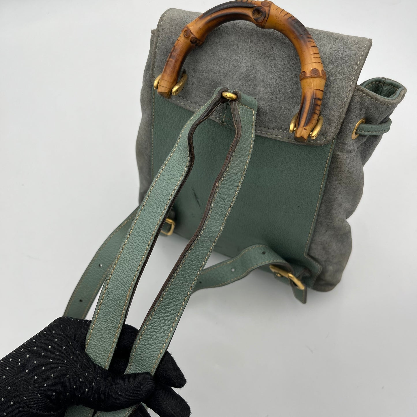 Gucci Green Suede Small Bamboo Backpack