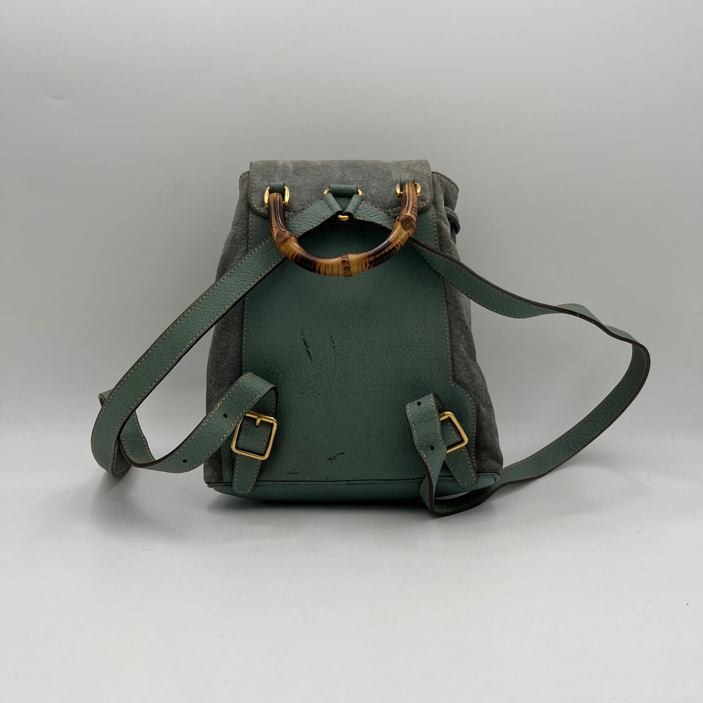 Gucci Green Suede Small Bamboo Backpack