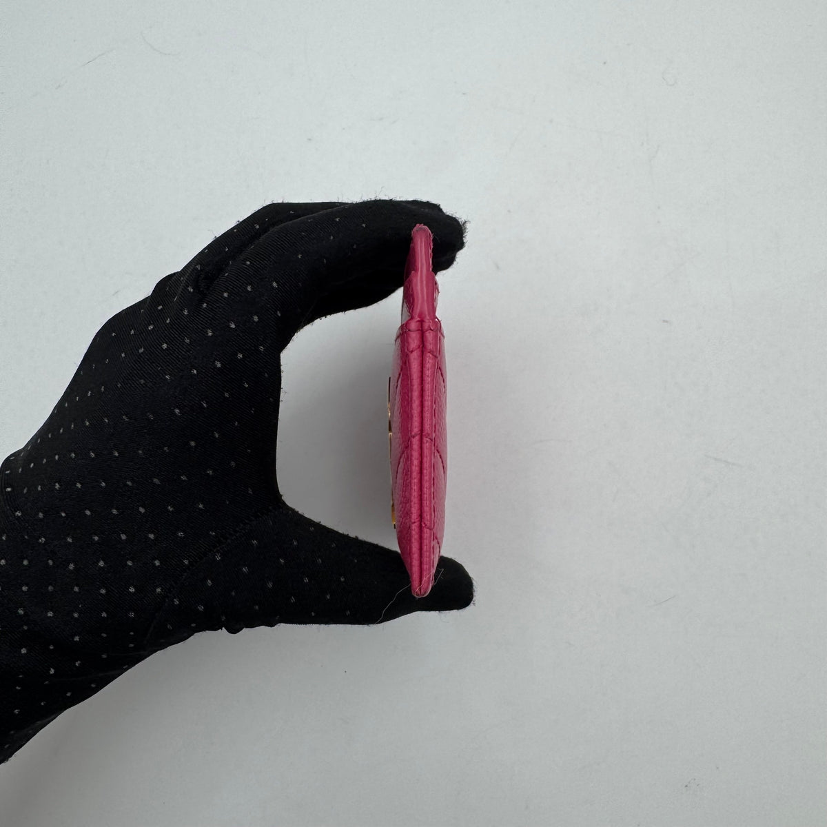 YSL Pink Grained Leather Matelasse Card Holder GHW