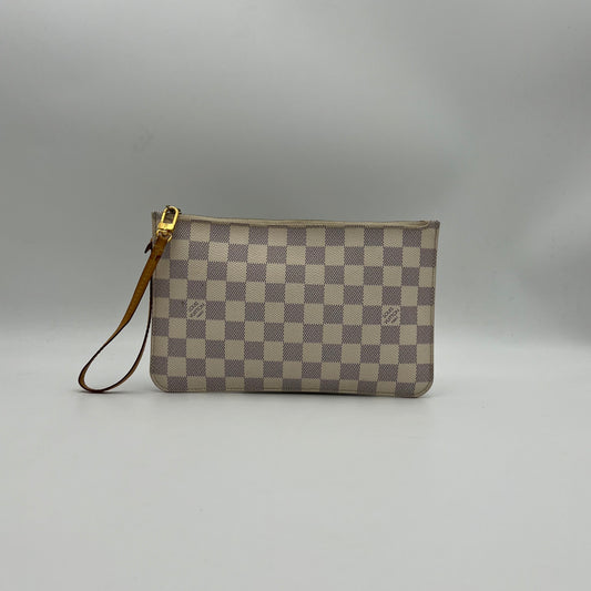 LV Damier Azur Neverfull Pochette Wristlet Clutch