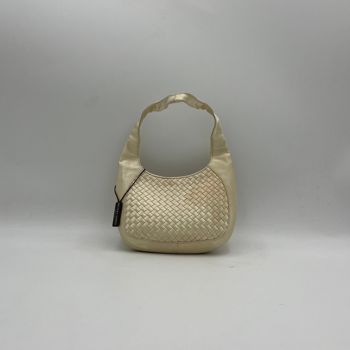 Bottega Veneta Ivory Intrecciato Silk Mini Hobo Baguette