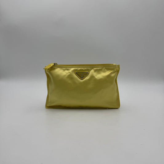 Prada Yellow Satin Zip Pouch