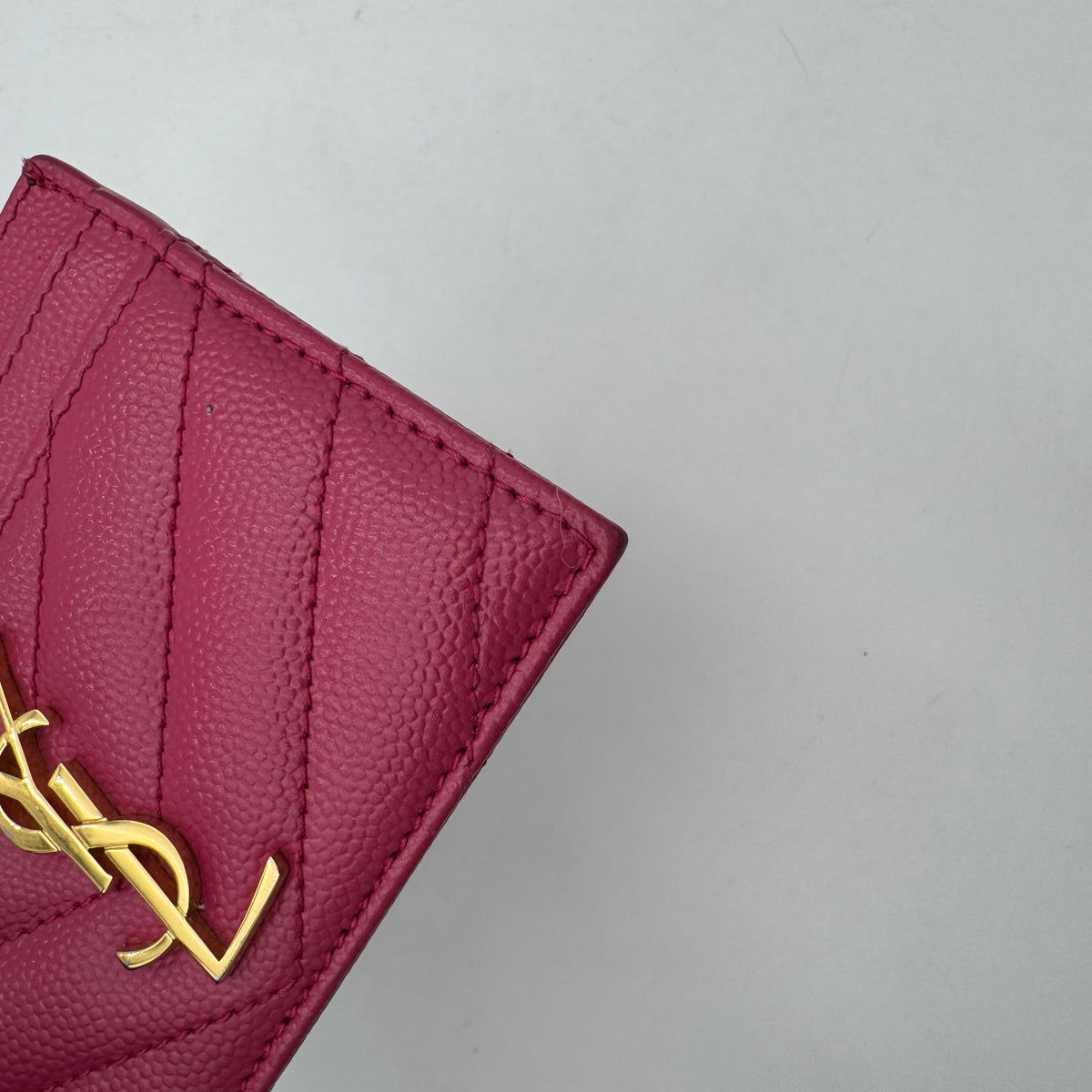 YSL Pink Grained Leather Matelasse Card Holder GHW