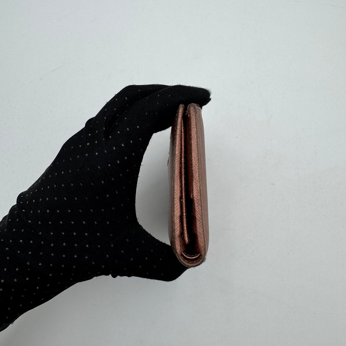 Prada Metallic Pink Saffiano Bifold Compact Wallet