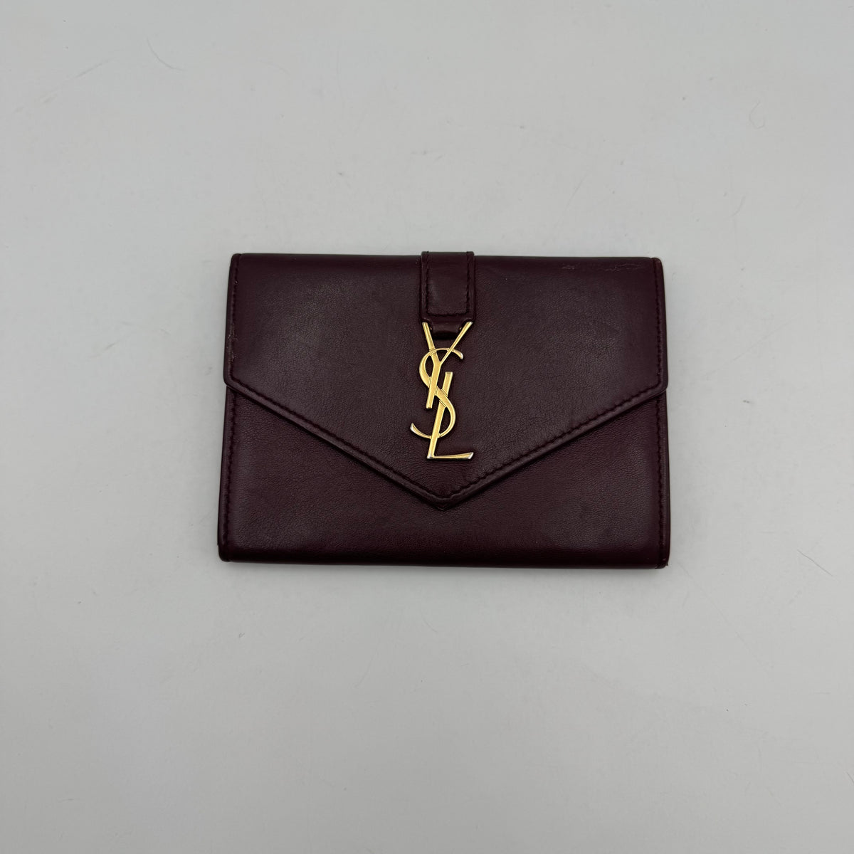 YSL Burgundy Leather Envelope Medium Card Wallet GHW
