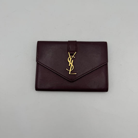 YSL Burgundy Leather Envelope Medium Card Wallet GHW