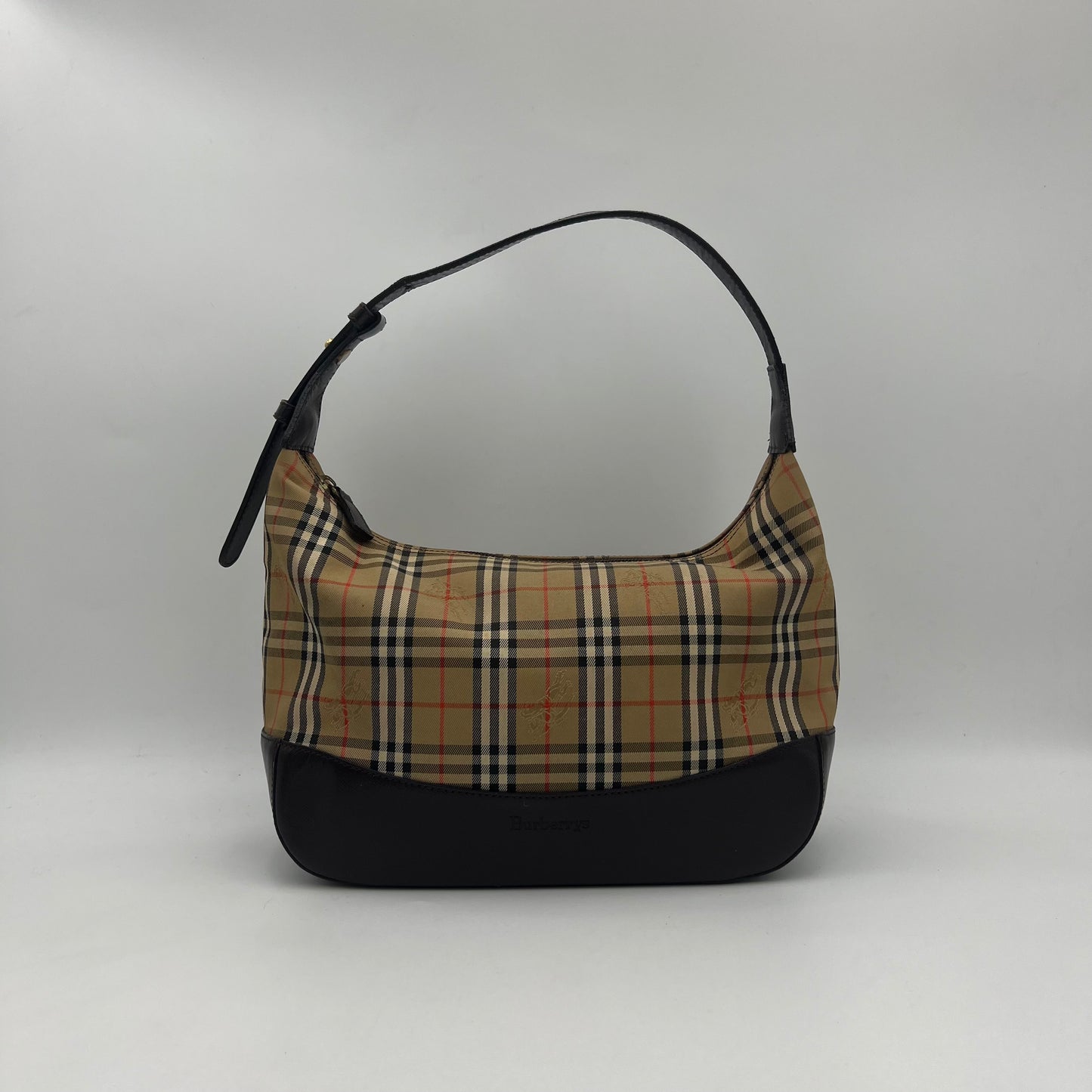 Burberry Brown Leather Haymarket Canvas Hobo Shoulder Bag