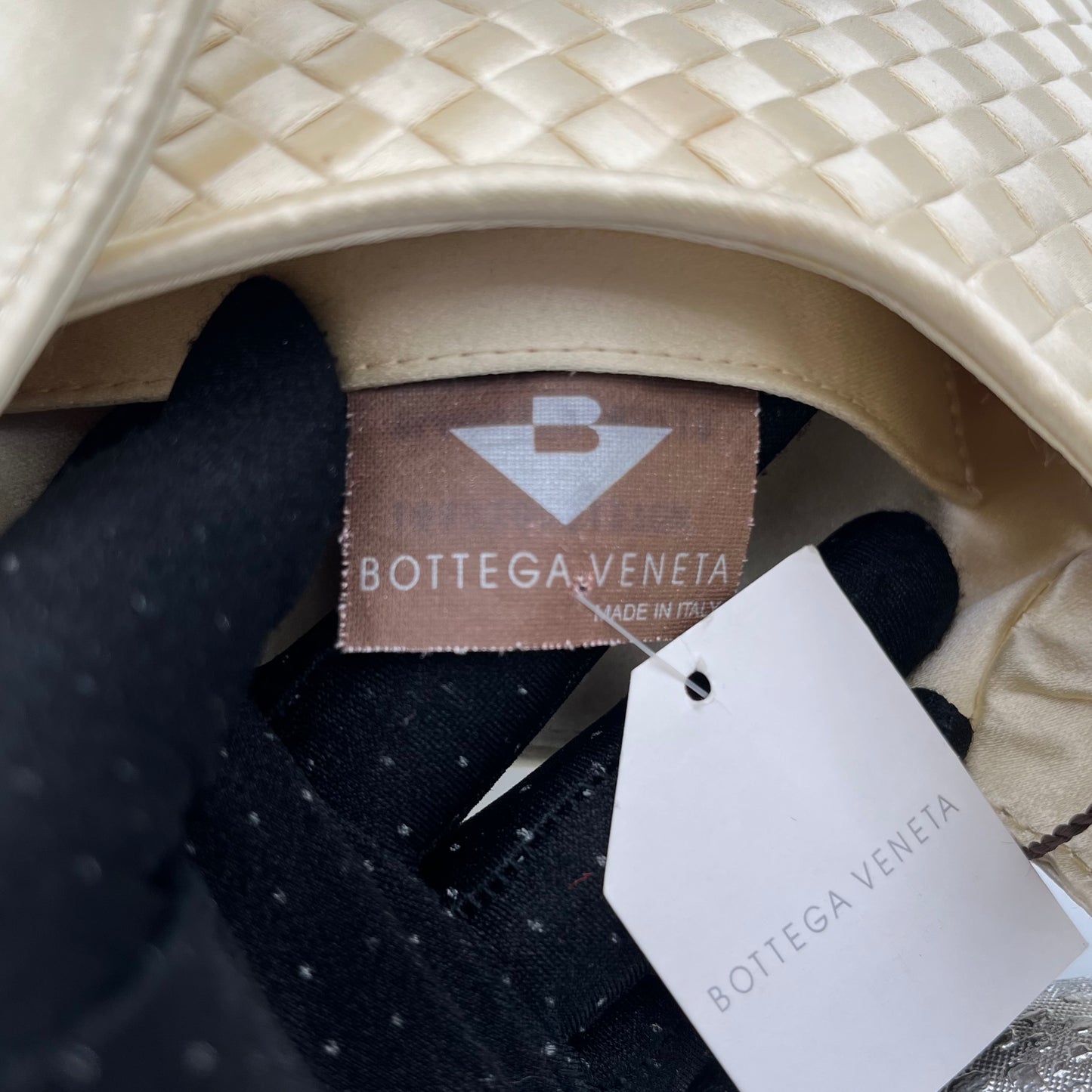 Bottega Veneta Ivory Intrecciato Silk Mini Hobo Baguette