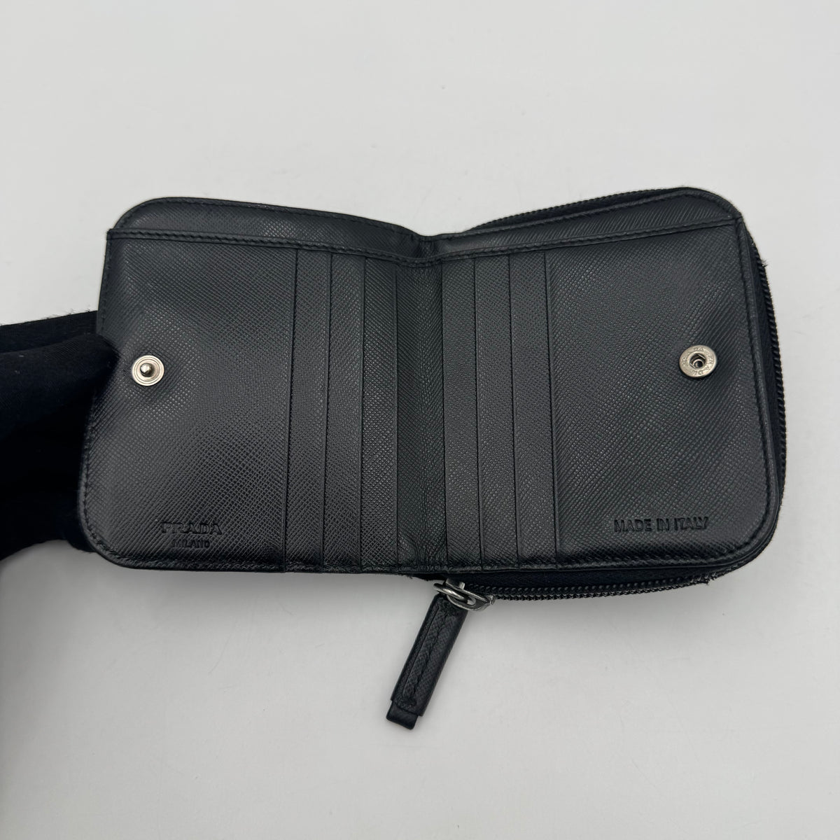 Prada Black Quilted Nylon Short Bifold Zippy Wallet