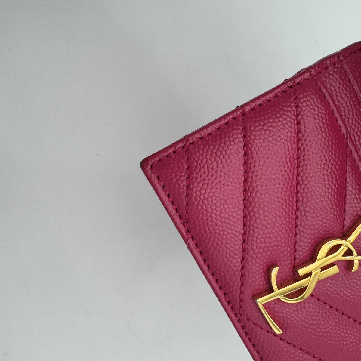 YSL Pink Grained Leather Matelasse Card Holder GHW