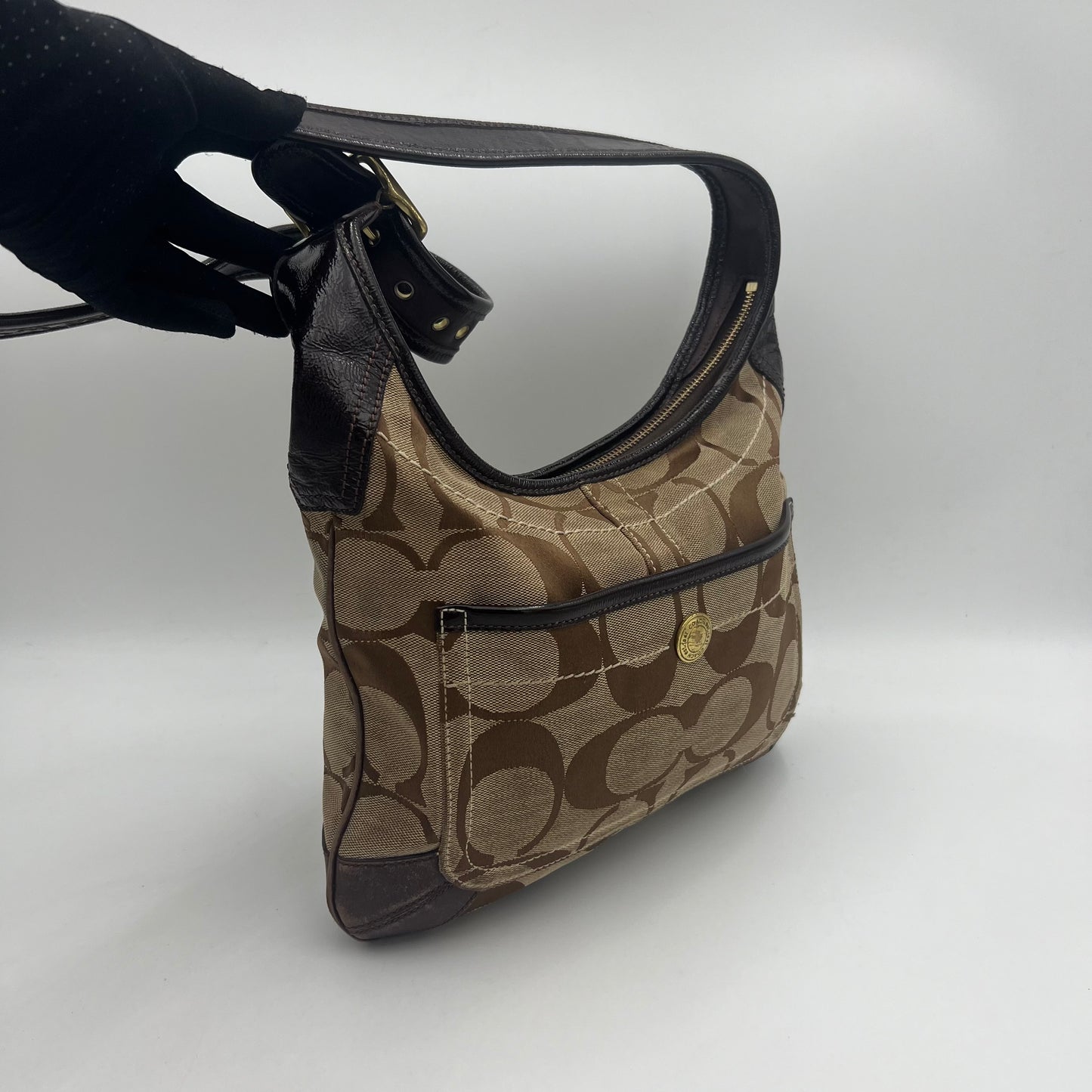 Coach Brown Big C Signature Canvas Hobo Crossbody