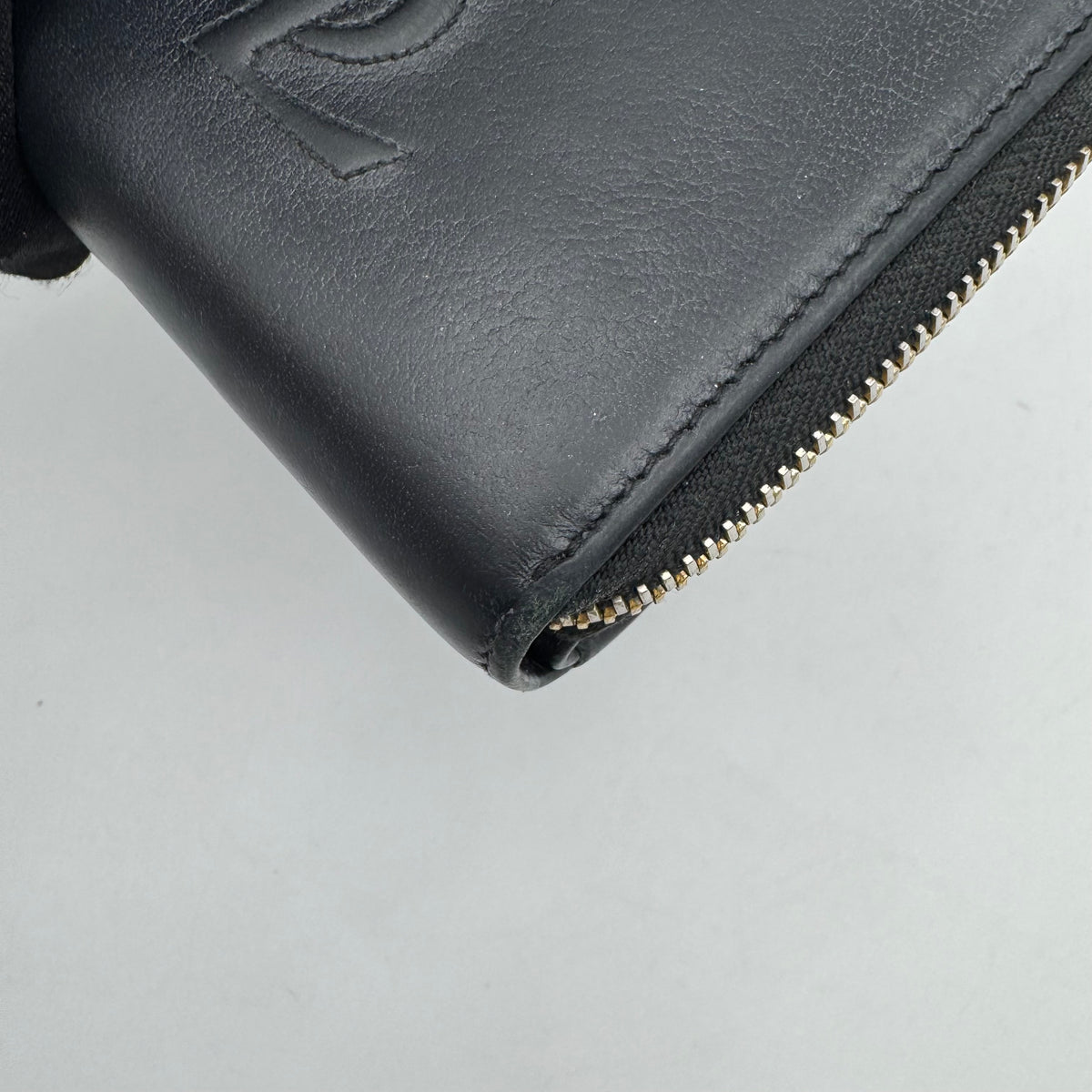 YSL Black Leather Logo Stitch Short Compact Wallet