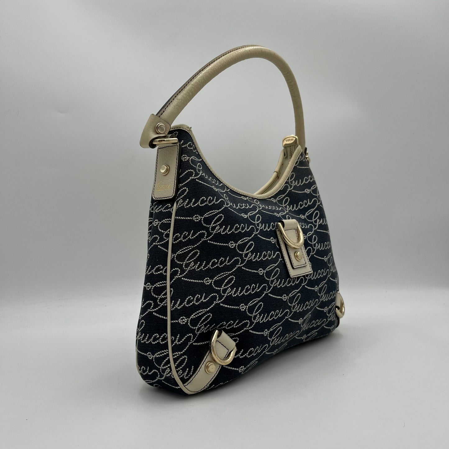 Gucci Signature Abbey D-Ring Denim Hobo Shoulder Bag