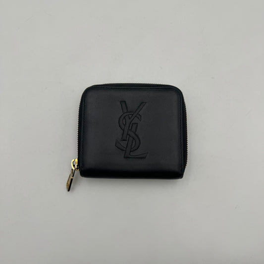 YSL Black Leather Logo Stitch Short Compact Wallet