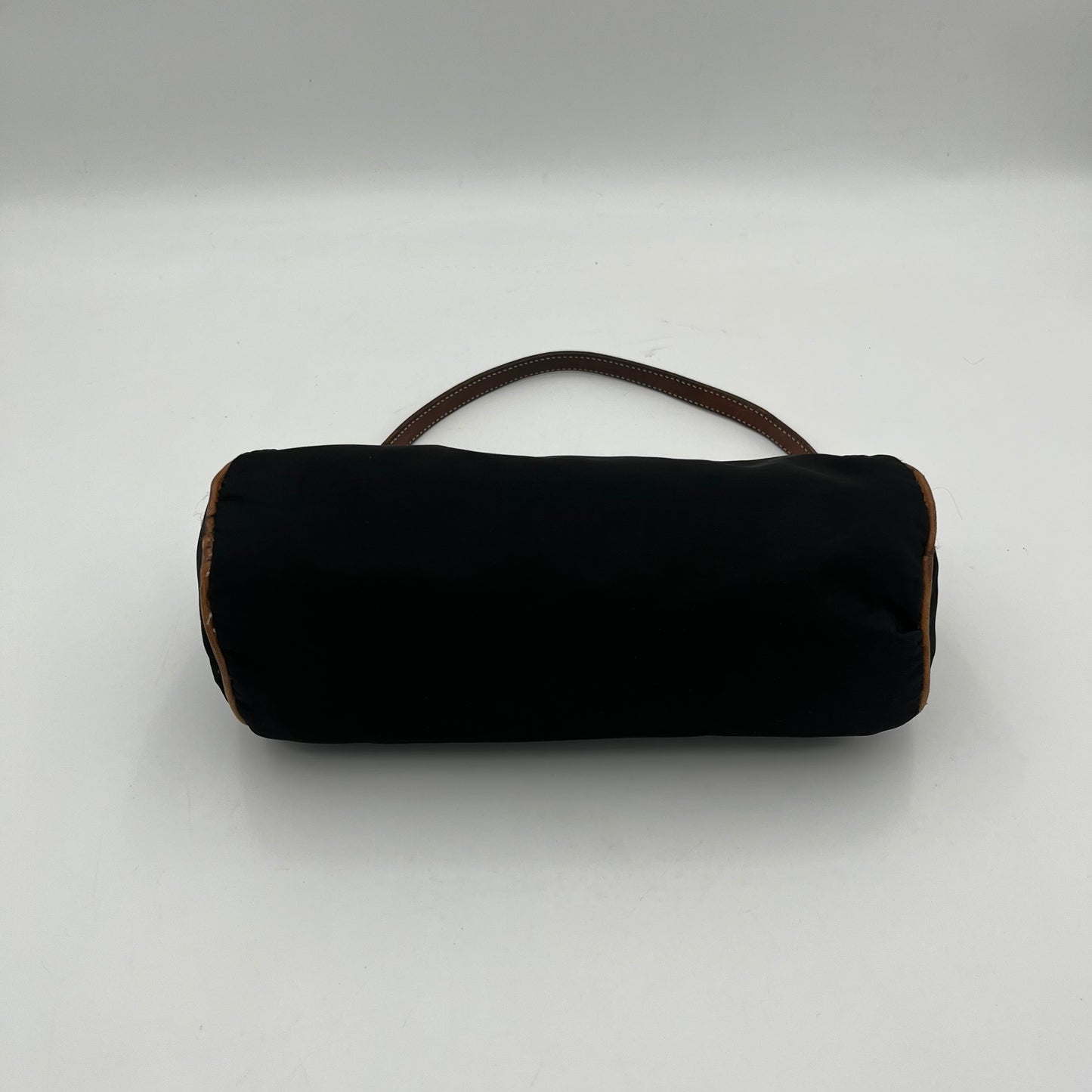 Prada Black Nylon Brown Leather Barrel Pochette