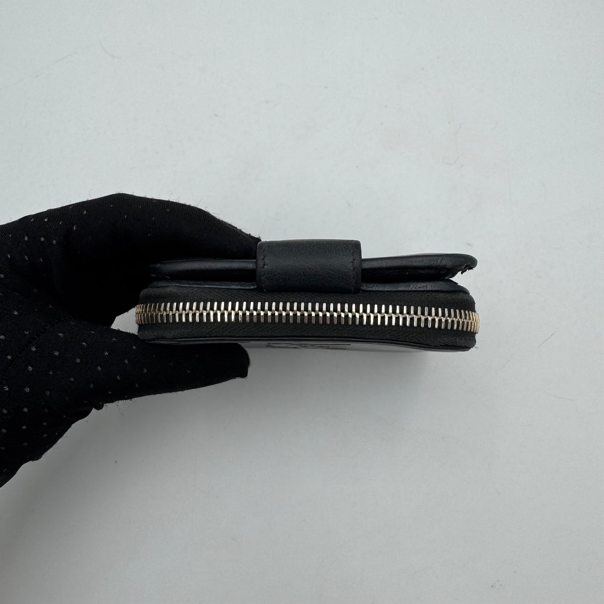 YSL Black Leather Logo Stitch Short Compact Wallet