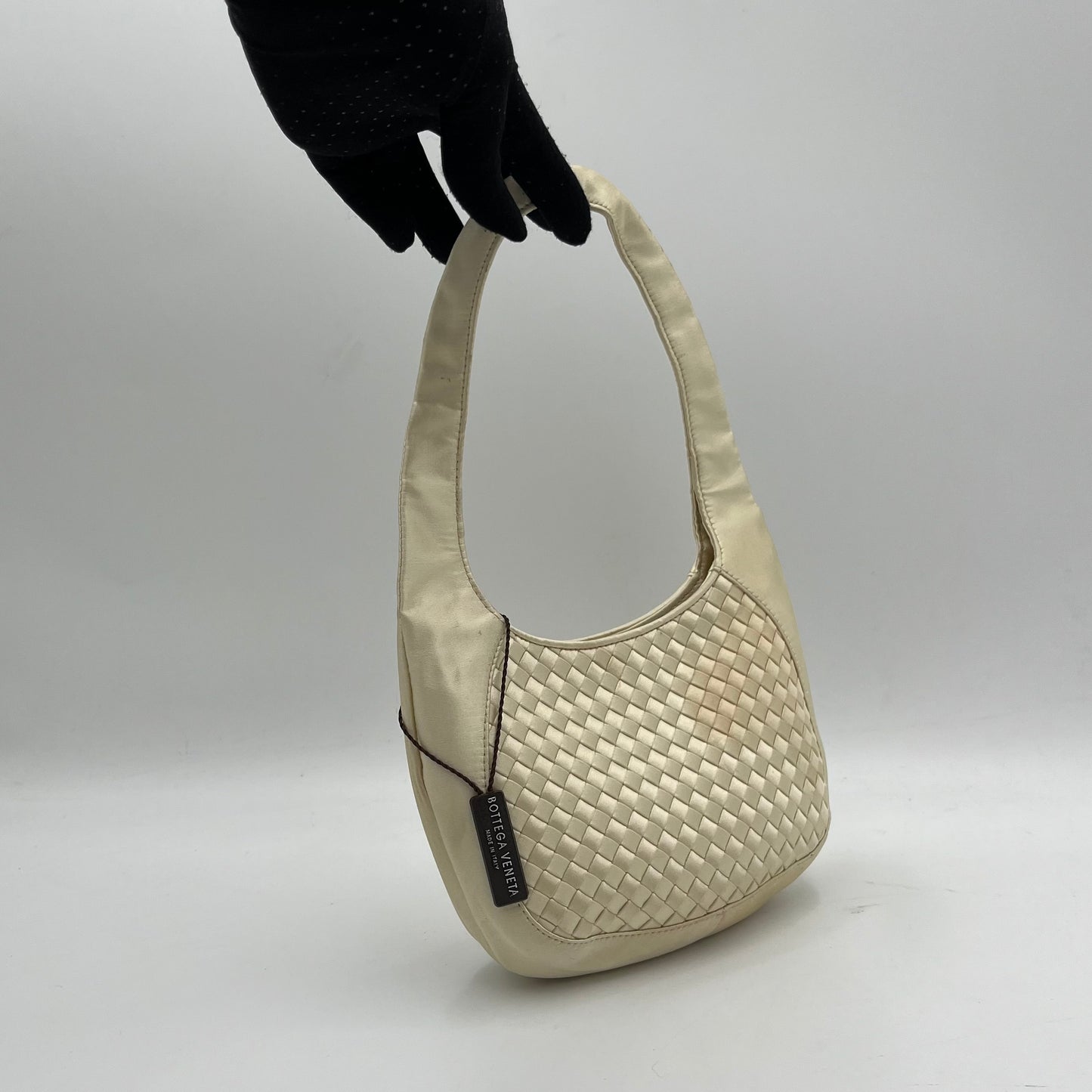 Bottega Veneta Ivory Intrecciato Silk Mini Hobo Baguette