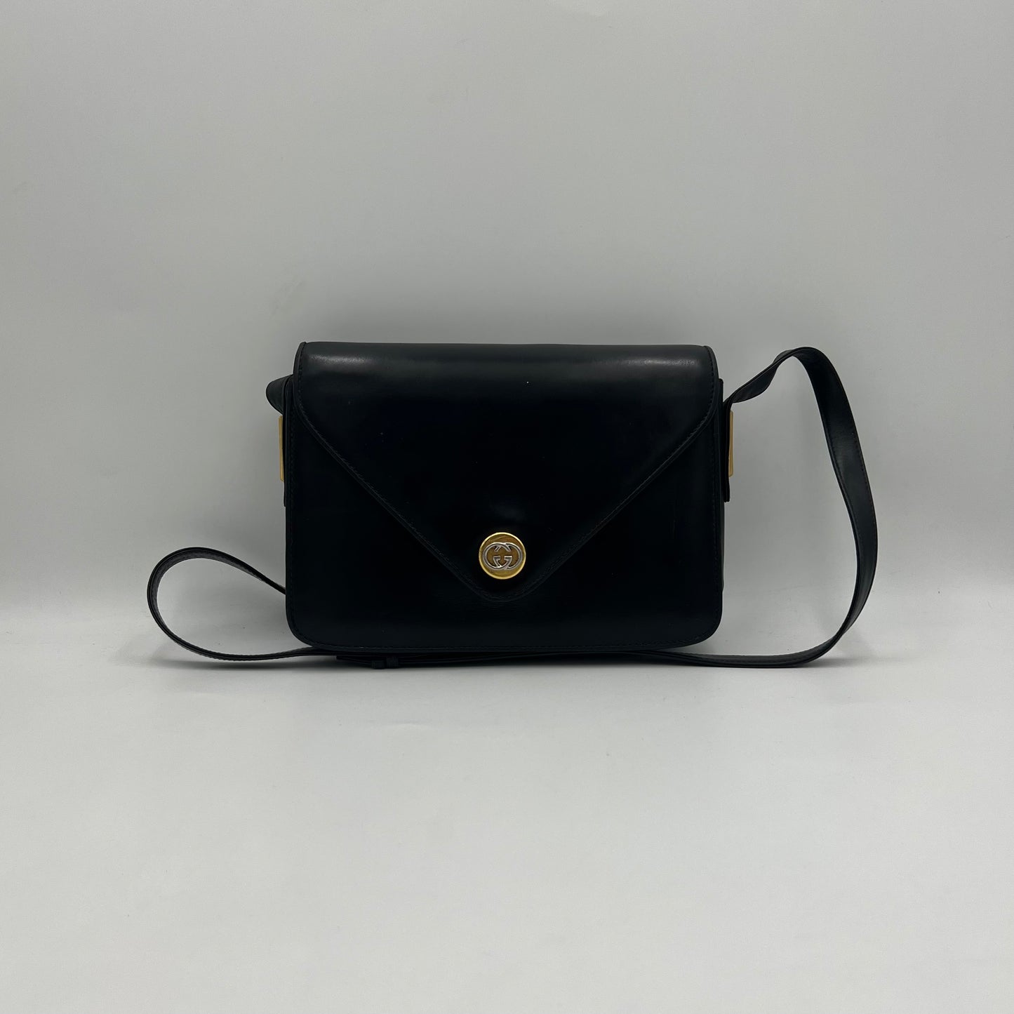 Gucci Vintage Black Leather Box Crossbody