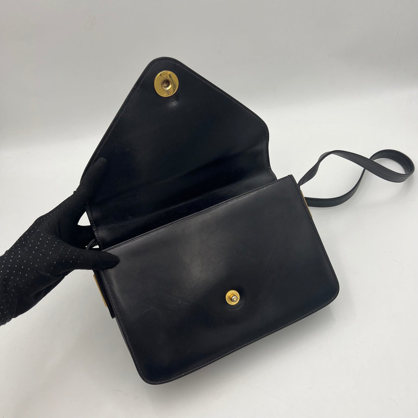 Gucci Vintage Black Leather Box Crossbody